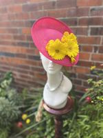 Handmade Unique Gorgeous Fascinator Hat with Large Pink &White Feather Flower