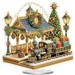 5D DIY Christmas Railway Station Acrylic Tabletop Diamond Art Kit 24cm x 23cm