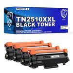 Compatible Brother TN2510XXL Black Toner Cartridge High Yield 5000 Pages, 4-CT