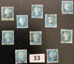 SG 13/15 Great Britain 1841 2d Blue imperforate  x 10 - plate 3/4