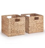Set of 2 Foldable Water Hyacinth Storage Baskets With Inset Handles  Home/Office