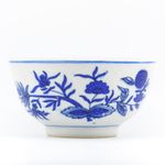 Chinese Porcelain Food Bowl Dish Blue White Flower Scroll Print Late Period 20C