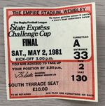 RUGBY LEAGUE CHALLENGE CUP FINAL HULL K.R V WIDNES 1981 TICKET STUB
