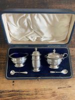 SOLID SILVER CRUET CONDIMENT SET Birmingham 1932