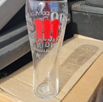 Mahou Cerveza Branded Pilsner Pint Beer Glass, Clear Red & White Print