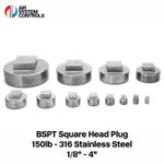 150LB BSPT Square Head Pipe Plug - 316 Stainless Steel - End Cap Bung UK