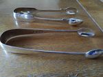 2x  Silver Plated Sugar Tongs 14 cm Antique Victorian Hall Makers Marks