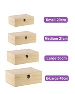 Natural Finish Wooden Storage Box DIY Keepsake Crate With Hinged Lid And Locking