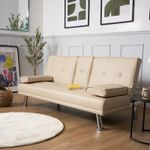 Manhattan Sofa Bed 2 Seater Faux Leather Click Clack - Cream