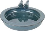 Round Ceramic Bird Bath Blue Glaze Garden Outdoor Seed Feeder Bowl Decoration