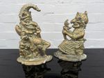 Victorian Cast Brass & Bronze Punch And Judy Figural Plaque Pair 30cm