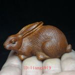 2.6 Inch Japanese Hand carved Boxwood Wood Hare or Rabbit Figure Statue Netsuke