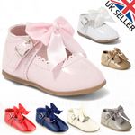 Spanish Bow Shoes Baby Girls Mary Jane Shiny Patent Shoes Red White Pink UK2 UK7