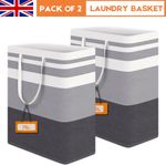 2x Large Folding Laundry Basket Washing Dirty Clothes Hamper Storage Bin Bag UK