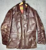 VTG 1950s Grais Front Quarter Steerhide Leather Car Coat Jacket Half Belt Sz 42L