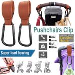 2X Buggy Clips Pram Hooks for Bags, Leather Baby Pushchair Clips Stroller Hooks