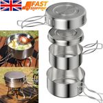 4 Pack Stainless Steel Camping Cookware Cooking Picnic Bowl Pot Pan Set Outdoor