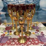 Murano Glass Gilded Enamel Flower Champagne flutes Glasses X 6