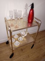 Vintage Retro Compact 2 Tier Gold Cocktail Drinks Tea Hostess Trolley Gin 