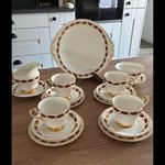 Paragon Elegance Bone China Tea Set White/Gold/Brown England Cups & Saucers