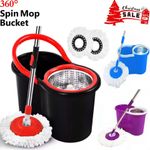 360° FLOOR MAGIC SPIN MOP BUCKET SET PREMIUM ROTATING DRY HEADS WITH 2 HEADS