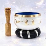 White Metal Singing Bowl with Wooden Mallet Striker and Cushion Ring