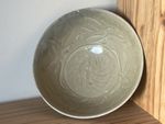 Chinese Longquan Celadon Bowl Carved Floral Design Yuan Dynasty 17.5cm Diameter