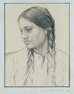 P. MOSKAYENKO (20th century), young woman with braids, Russia, 1941, pencil