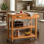 Kitchen Island Cart Rolling Storage Trolley 2 Drawers Shelves Wood Top Natural