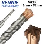 SDS-Plus Hammer Drill Bits Cross Tip 4 Cutter Turbo Tip Professional All Sizes