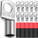 10X Cable Lugs 70Mm² M10 Thickened Copper Uninsulated SC Crimp Lugs Battery Cabl