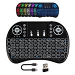 2.4G Mini Wireless Keyboard with Touchpad, Handheld Remote with 7-Color Backlit 