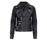 Ladies Black Retro 100% Nappa Real Leather Biker Jacket Soft Multi Zip Coat