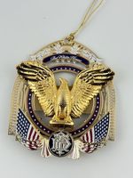 White House Christmas Ornament 2017 Eagle Patriotic US Flag Gold Tone