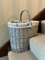 Grey-wash Wicker Stair Basket with Bee Bumblebee Liner Home Stairs Storage Tidy