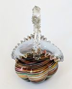  Antique Victorian End of Day Glass Basket Applied Thorn Handle 20cm Pristine