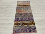 2.7x6.5 Turkish Vintage Rug Colorful Patchwork Oushak Runner Distressed Carpet