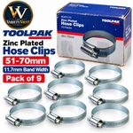 Toolpak WHC5170 Zinc Plated Hose Clips 51-70mm 11.7mm Band Pack 9 Clamps