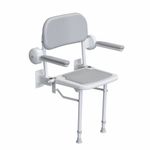 AKW Wall Mounted Fold up Shower Seat - Grey, Height Adjustable, Padded Back Arms