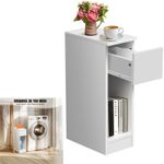 White Narrow Wood Bedside Sofa End Side Table Living Bed Room Furniture + Drawer