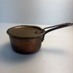 Antique Copper Saucepan Brass Lid Iron Handle 6 Inch Unmarked