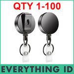 BULK PACK BLACK PREMIUM METAL RETRACTABLE BADGE HOLDER ID KEY CARD CHAIN REEL