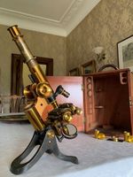 Antique Henry Crouch Histological Brass Microscope - circa 1887, Cased