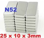 Strong N52 Grade Magnets 25x10x3 mm Neodymium block magnet 25mm x 10mm x 3mm