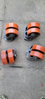 Heavy Duty Twin Wheel Swivel Castors, Orange Wheels, Set of 4 £300 or £100 for 1