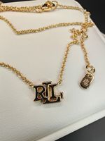 Lauren Ralph Lauren Gold Tone RLL Logo Pendant Necklace Cable Chain