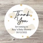48 x Personalised Baby Shower Stickers, Ready to Pop, Neutral, Thank You, Clouds