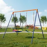 Metal Frame Double Swing Set , Kids Garden Swing with Ground Stakes