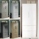 FUJI 2 Door 2 Drawer Minimalist Bedroom Wardrobe Storage & Hanging Rail 180cm