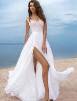 Snow Lotus Women's Lace Applique A-Line Chiffon Beach Wedding Dress Bridal Gown